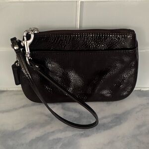 Vintage Coach Patent Leather Wristlet Bag Mahgony/Brown with Dust Bag